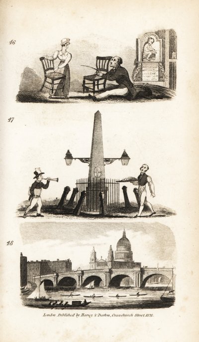 Stuhlreparateur, Zeitungsjunge, Fliegender Pastetenmann und Blackfriar’s Bridge von Isaac Taylor