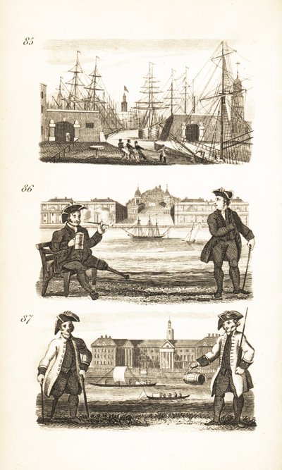 London Docks, Greenwich Hospital und Chelsea Hospital von Isaac Taylor