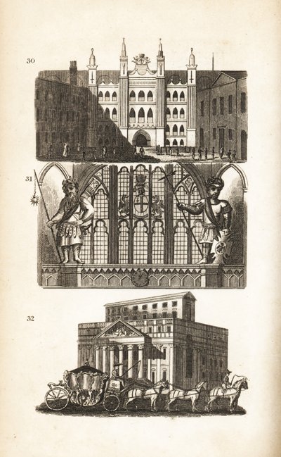 London Guildhall, Gog und Magog und das Mansion House von Isaac Taylor