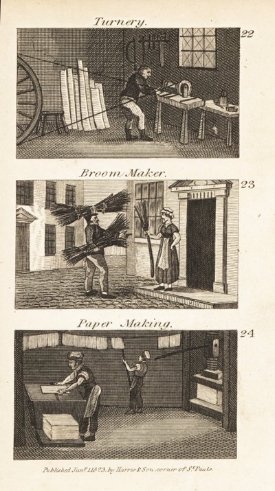 Berufe im Regency-England: Drechslerei, Besenmacher und Papierherstellung von Isaac Taylor