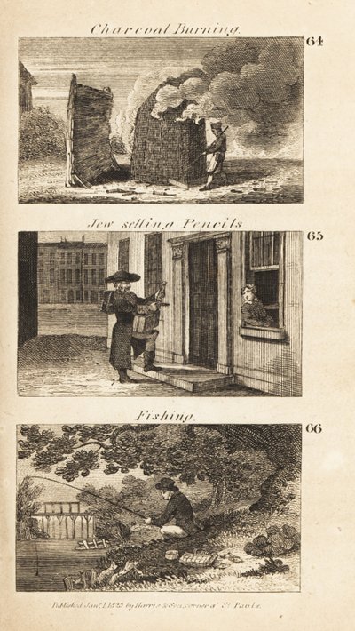 Handelsleute im Regency-England: Holzkohlebrennen, Jude verkauft Bleistifte und Angeln von Isaac Taylor