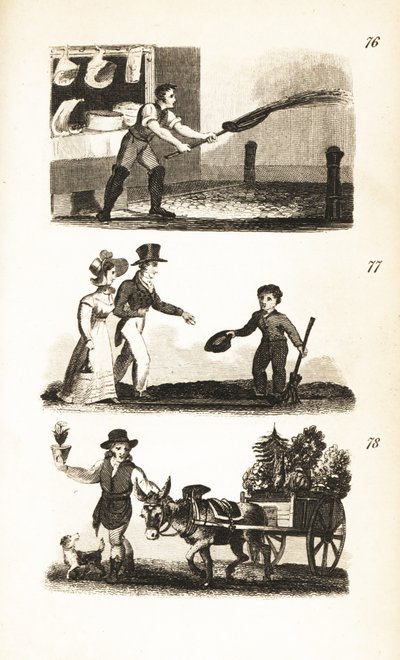 Straßenbewässerung, kleiner Junge an der Kreuzung und der Blumenmann von Isaac Taylor