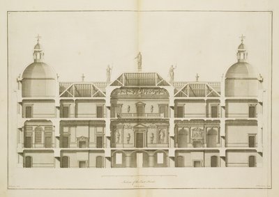 Houghton Hall: Abschnitt der Ostfront, graviert von Pierre Fourdrinier, 1735 von Isaac Ware