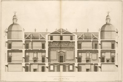 Houghton Hall: Abschnitt der Westfront, gestochen von Pierre Fourdrinier, 1735 von Isaac Ware