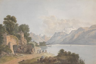 Gebirgige Landschaft mit See, Tor und Figuren von Isaac Weld