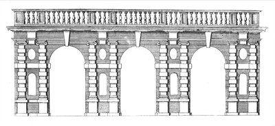 Entwurf für eine Arkade mit Balustrade aus The Gardens of Wilton, ca. 1645 von Isaac de Caus