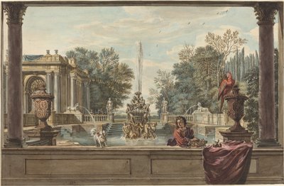 Ein italienischer Garten mit einem Papagei, einem Pudel und einem Mann von Isaac de Moucheron