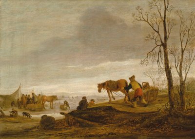 Winterlandschaft mit Figuren auf einem zugefrorenen Fluss von Isaac van Ostade