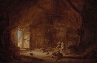 Innenraum eines Stalls mit drei Kindern von Isaac van Ostade