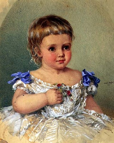 Porträt eines Kindes mit einem Strauß Wildblumen von Isabel Oakley Naftel