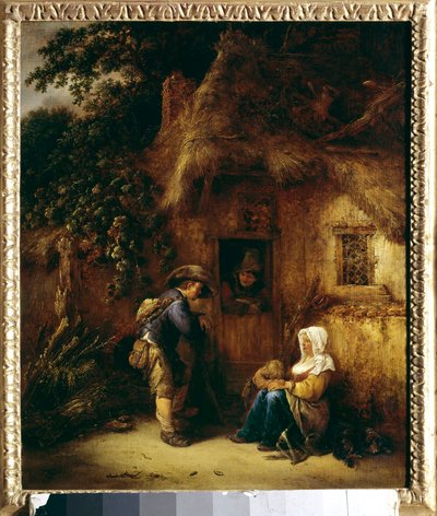 Gespräch vor einem Bauernhaus. Gemälde von Isaac Van Ostade (1621-1649) von Isack van Ostade