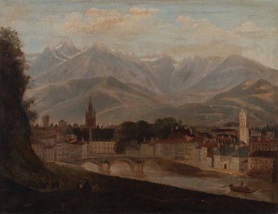 Ansicht von Grenoble, die Belledonne-Bergkette im Hintergrund von Isidore Dagnan