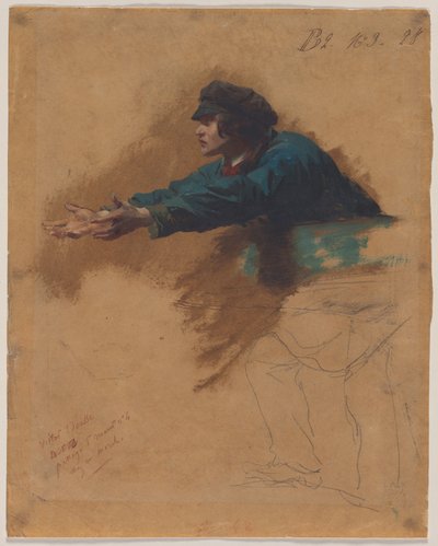 Junger Mann, der sich mit ausgestreckten Armen nach vorne lehnt..., ca. 1851 von Isidore Pils