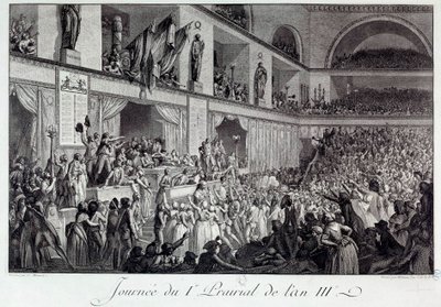 Französische Revolution: der Tag des Volksaufstands gegen den Hunger am I Prairial des Jahres III (20.05.1795): die Bevölkerung stürmte die Konvention und massakrierte den Abgeordneten Jean Bertrand Feraud (1759-1795), der für die Versorgung von Paris zust von Isidore Stanislas Helman