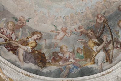 Engel, musizierende Engel und Putten, Detail des Paradieses mit ewigem Vater (Detail) von Isidoro Bianchi