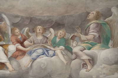 Engel, musizierende Engel und Putten, Detail des Paradieses mit ewigem Vater (Detail) von Isidoro Bianchi