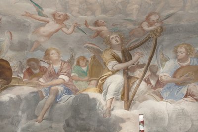 Engel, musizierende Engel und Putten, Detail des Paradieses mit ewigem Vater (Detail) von Isidoro Bianchi