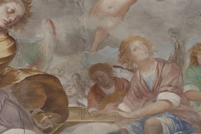 Engel, musizierende Engel und Putten, Detail des Paradieses mit ewigem Vater (Detail) von Isidoro Bianchi