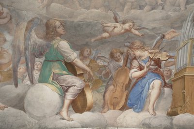 Engel, musizierende Engel und Putten, Detail des Paradieses mit ewigem Vater (Detail) von Isidoro Bianchi