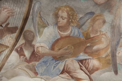 Engel, musizierende Engel und Putten, Detail des Paradieses mit ewigem Vater (Detail) von Isidoro Bianchi