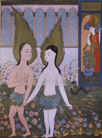 Adam und Eva aus dem Paradies verbannt, aus Hadiqat al-Suada, 1610, Bagdad von Islamic School
