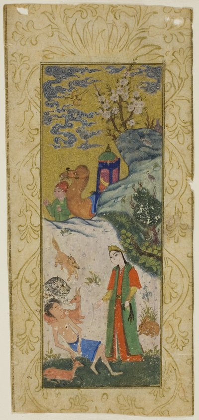 Layla besucht Majnun in der Wüste, Seite aus einer Kopie des Khamsa von Nizami von Islamic School