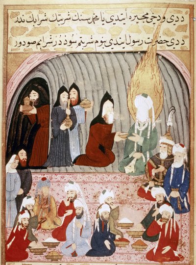 Muhammad: Christliche Mönche servieren eine Mahlzeit für Muhammad während seiner Reise nach Syrien von Islamic School