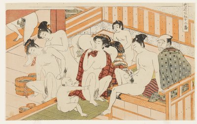 Badehaus, Nr. 12 aus Zwölf Kämpfen im Weg der Liebe (Shikidō torikumi jūniban) von Isoda Koryusai