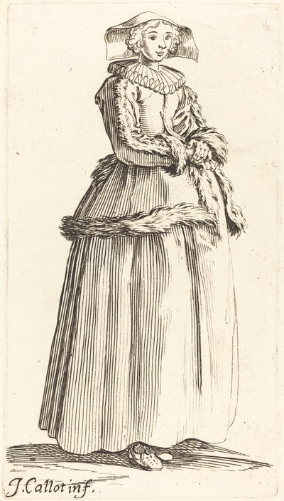 Junge Frau mit gefalteten Händen, nach rechts blickend von Israel Henriet after Jacques Callot