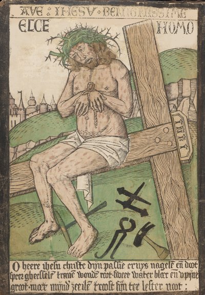Album mit zwölf Kupferstichen der Passion, ein Holzschnitt von Christus als der Mann der..., spätes 15. Jahrhundert von Israhel van Meckenem