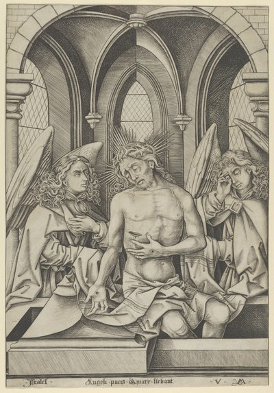 Christus als Schmerzensmann zwischen zwei Engeln, ca. 1500 von Israhel van Meckenem