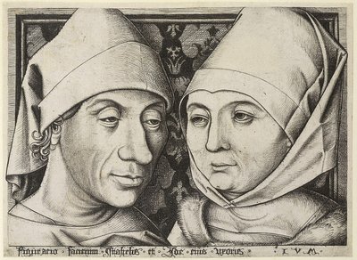 Selbstporträt mit Ehefrau Ida, um 1490 von Israhel van Meckenem the younger