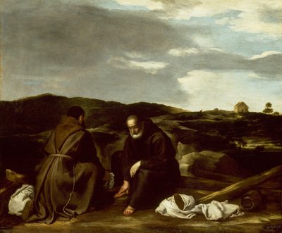 Zwei Mönche in einer Landschaft von Italian