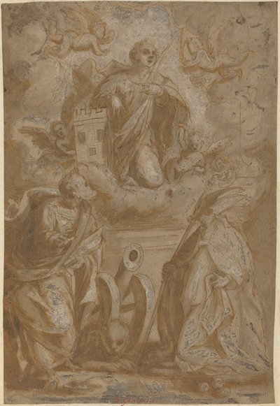 Heilige Barbara in Herrlichkeit mit den Heiligen Nikolaus und Hieronymus von Italian 16th Century