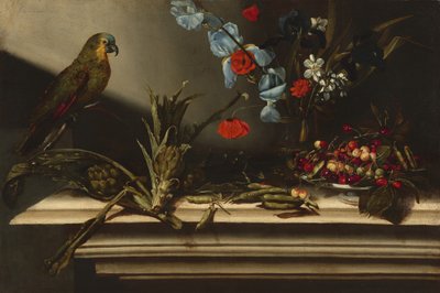 Stillleben mit Artischocken und einem Papagei von Italian 17th Century