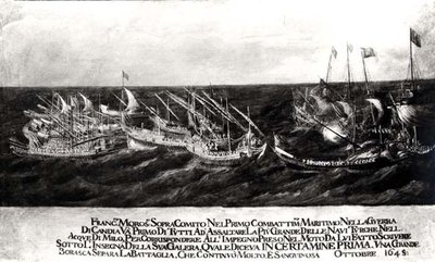 Seeschlacht zwischen der venezianischen Flotte unter General Francesco Morosini (1618-94) gegen die Türken vor der Küste Kretas, Oktober 1645 von Italian School