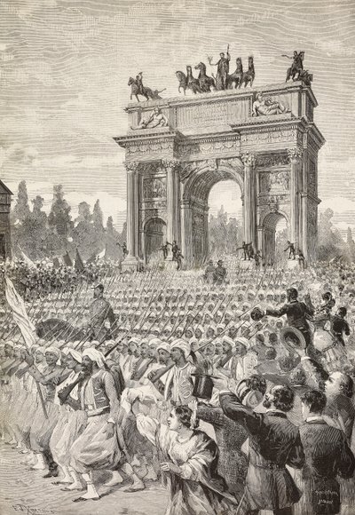Alliierte Truppen betreten Mailand durch den Friedensbogen, 7. Juni von Italian School