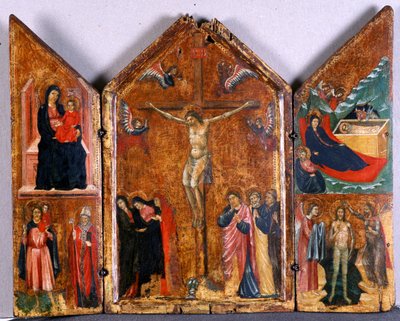 Altardreifaltigkeit mit der Kreuzigung und anderen Szenen von Italian School