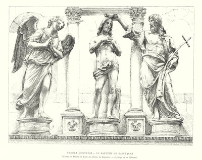 Andrea Contucci, Die Taufe des Heiligen Johannes, Bronzegruppe an einer der Türen des Baptisteriums, der Engel ist von Spinazzi (Stich) von Italian School