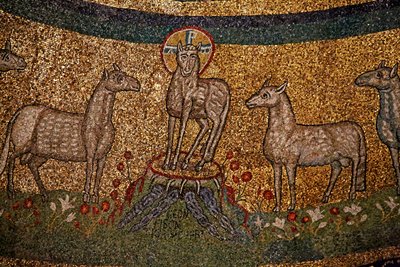 Apsismosaik mit Christus als Osterlamm und Schafen (Mosaik) von Italian School