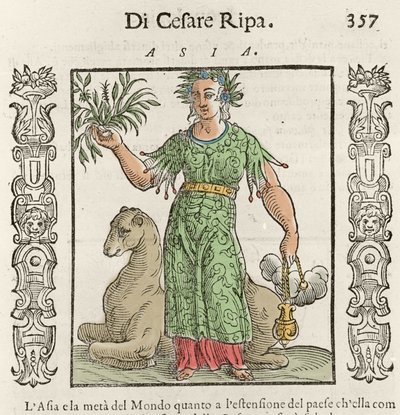Asiatische Allegorie mit einem Kamel. Gravur aus „Iconologia“ von Cesare Ripa (um 1550-1622) von Italian School