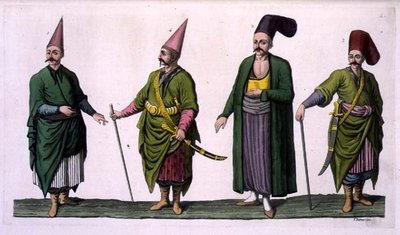 Bostandji, Khasseki und andere Beispiele osmanischer Kostüme, Tafel 5 aus Teil III, Band I von 