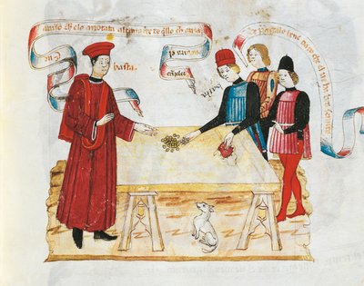 Bestechung eines Richters, Miniatur aus dem Buch der Privilegien, Manuskript, Italien 15. Jahrhundert von Italian School