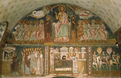 Christus auf dem Thron zwischen der Jungfrau, Johannes dem Täufer, den Aposteln und zwei Engeln von Italian School
