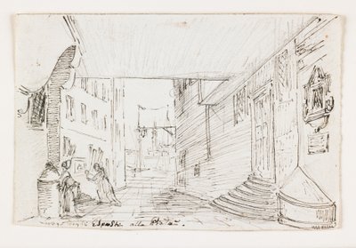 Stadtstraße in Genua, mit dem Leuchtturm und Hafen im Hintergrund, frühes 19. Jahrhundert von Italian School