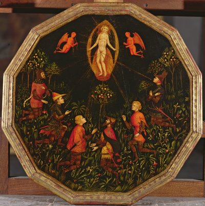 Geburtstablett darstellend den Triumph der Venus verehrt von sechs legendären Liebhabern: Achilles, Tristan, Lancelot, Samson, Paris und Troilus von Italian School