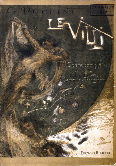 Titelblatt der Partitur für „Le Villi“, die Oper (1884) in zwei Akten für Gesang und Klavier von Puccini (1858 - 1924). Ricordi Editions. von Italian School