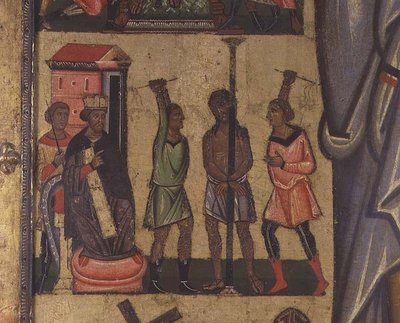 Kreuzigung mit Geschichten der Passion: Detail zeigt die Geißelung Christi, Schule von Lucca von Italian School