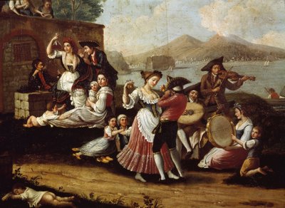 Tanzszene und Volksfest in Neapel Tarantella-Tänzer. Anonymes Gemälde. 18. Jahrhundert Neapel, Museo Nazionale di San Martino von Italian School