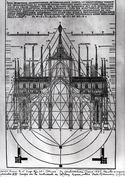 Entwurf für den Mailänder Dom, Illustration aus De Architectura von Vitruvius, Como, 1521 von Italian School